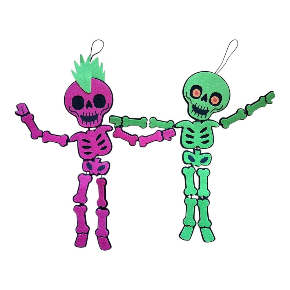 Hyde & EEK! Hanging Skeleton 2 Count Halloween Decor Pink Green Glow 2 Pack NWT